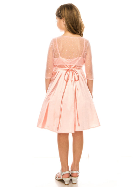 Just Kids Girls Satin Dress with Rhinestone Belt and Sheer Embroidered Bolero, Sizes 4-14 - SophiasStyle.com